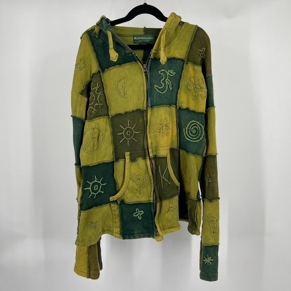 Y2K Patchwork Forest Fairy Hippie Zip Up Hoodie Sweatshirt Nepal L Whimsy Boho